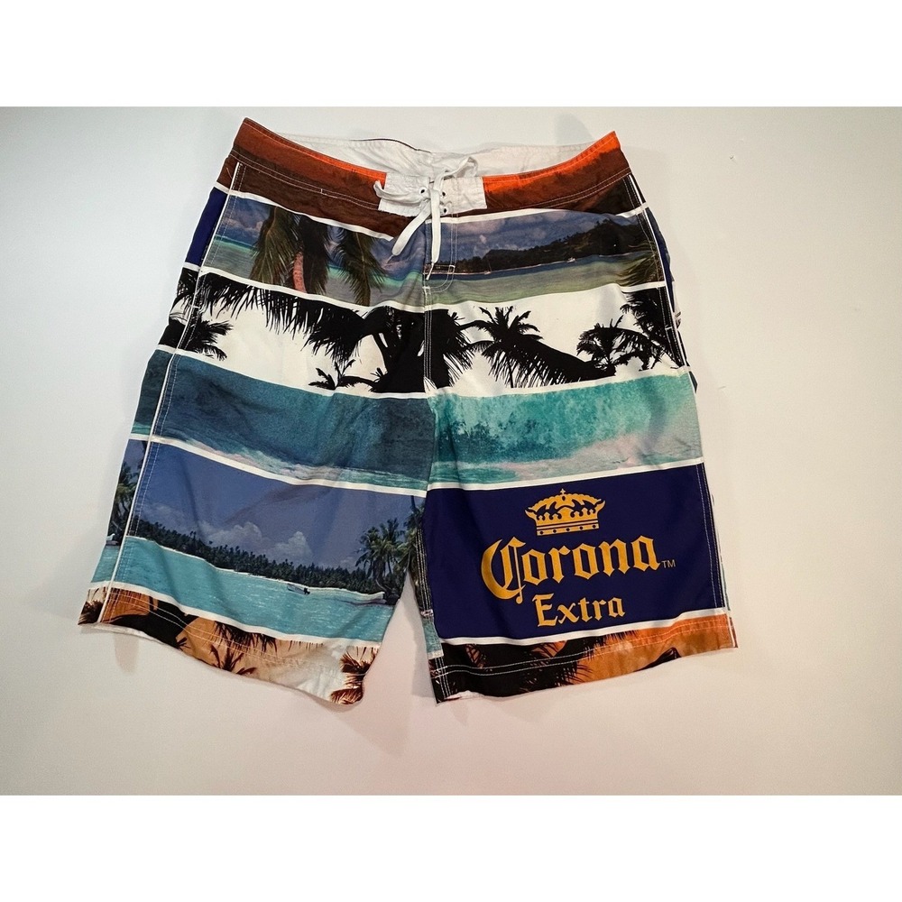 Corona Extra Mens Board Shorts Tropical‎ Beach Palm Tree Print Swim Trunks Party